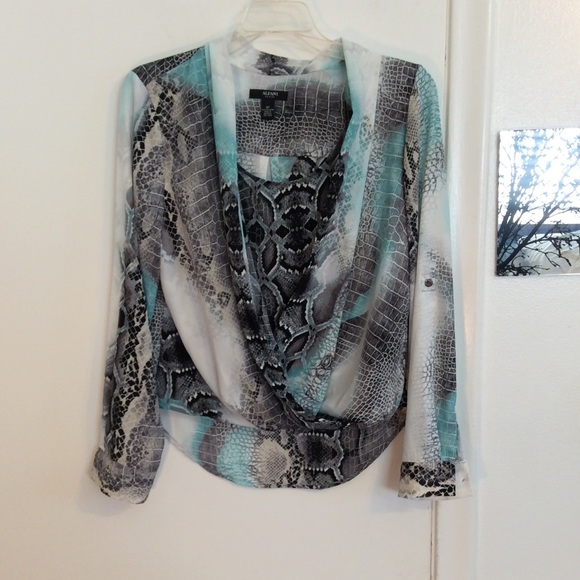Alfani Reptile Print Cross Over Draped Blouse - Picture 2 of 6